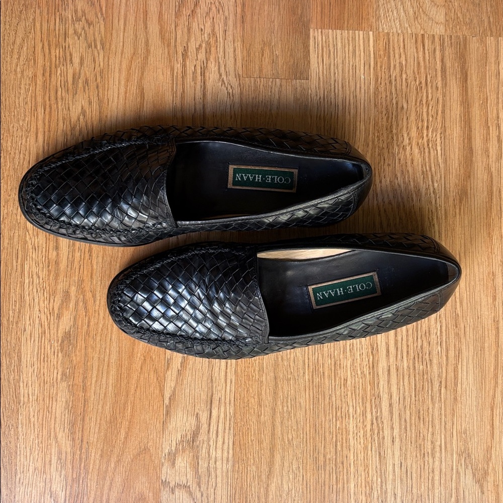 Cole Haan black woven leather men's slip on classic loafers timeless Sz 12 - Picture 3 of 7
